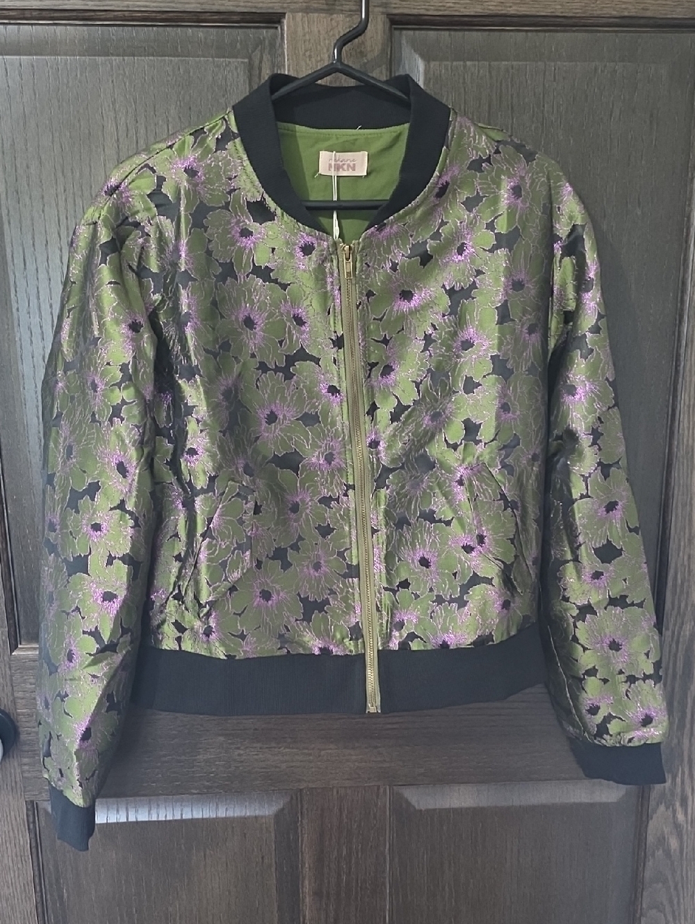 Elie Tahari Green Floral Bomber Jacket